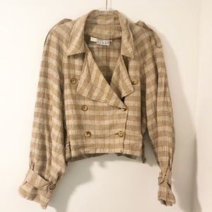 VTG Cropped Plaid 100% Linen Bomber Jacket